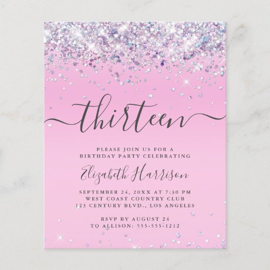 Begroting Glitter 13th Birthday Party Invitation (Voorkant)