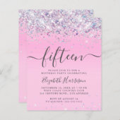 Begroting Glitter 15th Birthday Party Invitation (Voorkant / Achterkant)