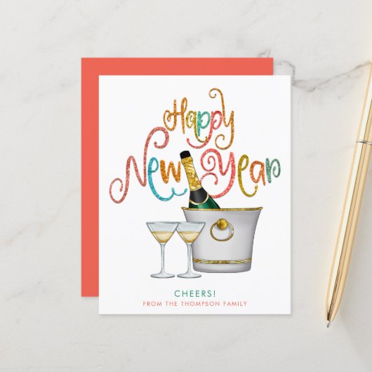 BEGROTING Gold Glitter Champagne Happy Nieuwjaar (Voorkant / Achterkant in situ)