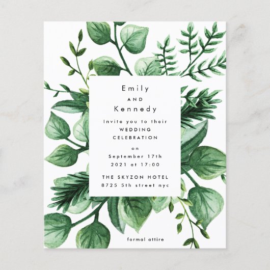 Begroting Greenery Leafy Modern Wedding Flyer (Voorkant)