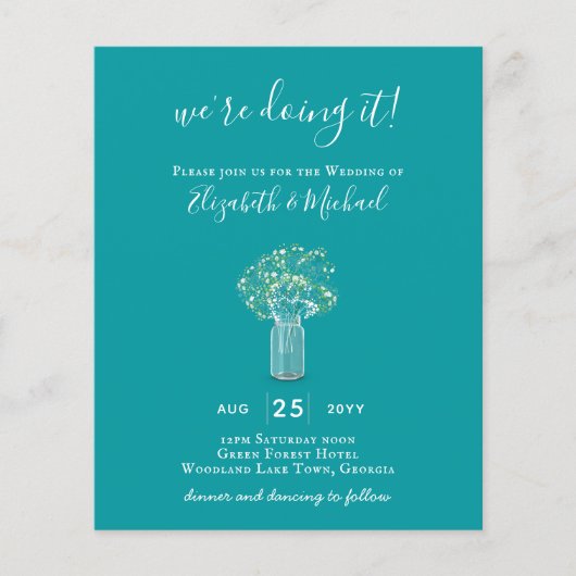 BEGROTING Gypsophila Mason Jar Modern Minimum WEDD Flyer (Voorkant)