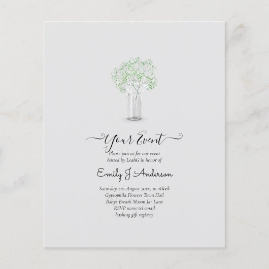BEGROTING Gypsophila Mason Jar Modern Minimum WEDD Flyer (Voorkant)