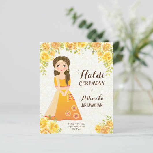 Begroting Haldi Uitnodiging voor Gele rozen (Staand voorkant)