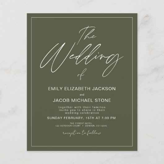 Begroting Het huwelijk van Sage Green Modern Typog Flyer (Voorkant)