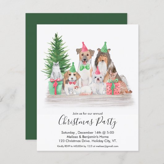 Begroting kerstdieren Dog Cat Invitation (Voorkant / Achterkant)