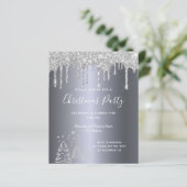 Begroting kerstfeestfeest zilveren glitter-uitnodi (Staand voorkant)