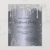 Begroting kerstfeestfeest zilveren glitter-uitnodi (Voorkant)