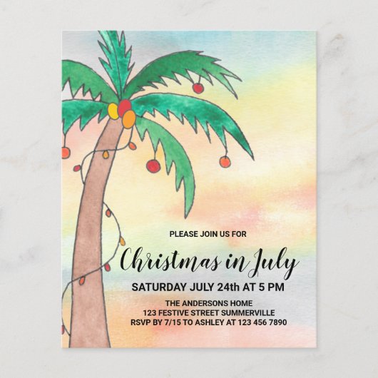 Begroting Kerstmis in juli uitnodiging van Palm (Voorkant)