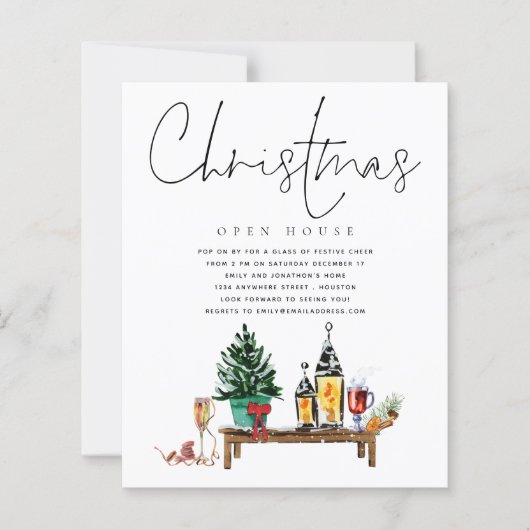 Begroting Kerstmis Open House Lantern Uitnodiging (Voorkant)