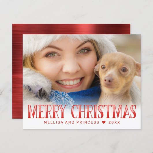 Begroting Merry Kerstmis Red Script Photo Holiday (Voorkant / Achterkant)