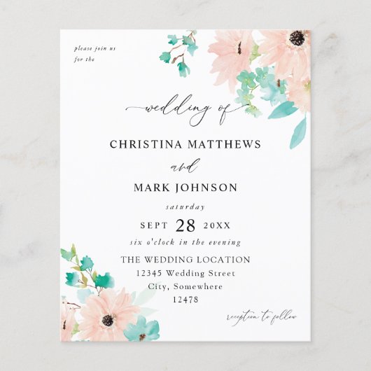 Begroting Mint Green & Pink Floral Wedding Flyer (Voorkant)