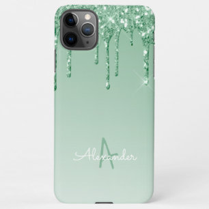 Begroting Minty Green Dripping Glitter Monogram ge iPhone 11Pro Max Hoesje