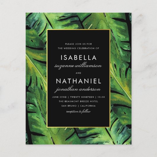 Begroting Modern Black Green Tropical Leaves Weddi (Voorkant)