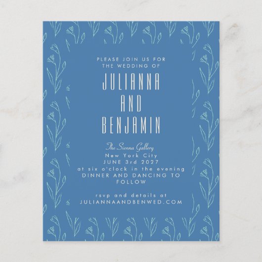 Begroting Modern Boho Floral Line Art Blue Wedding (Voorkant)