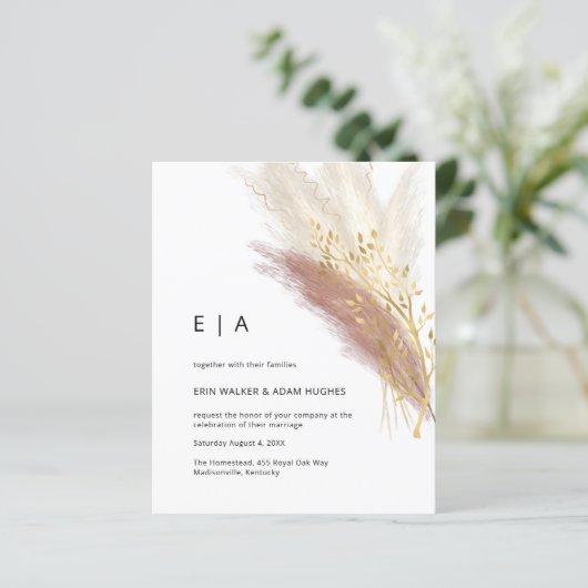 Begroting Modern Monogram Boho Pink Gold Pampas Gr (Staand voorkant)