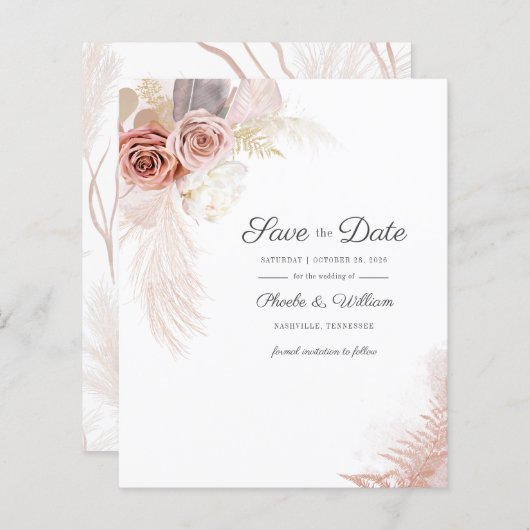 Begroting Modern Pampas grass Floral Save the Date (Voorkant / Achterkant)