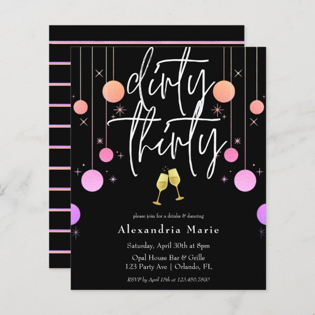 Begroting Modern Sparkle "Dirty Derty" 30th Birthd (Voorkant / Achterkant)