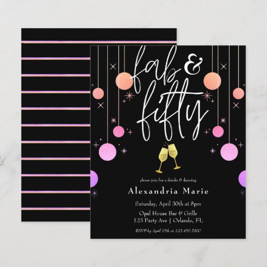 Begroting Modern Sparkle "Fab & 5ty" Birthday (Voorkant / Achterkant)