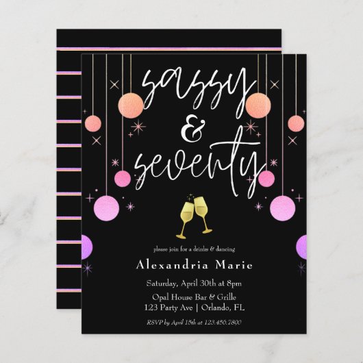 Begroting Modern Sparkle Sassy & 70 Birthday (Voorkant / Achterkant)