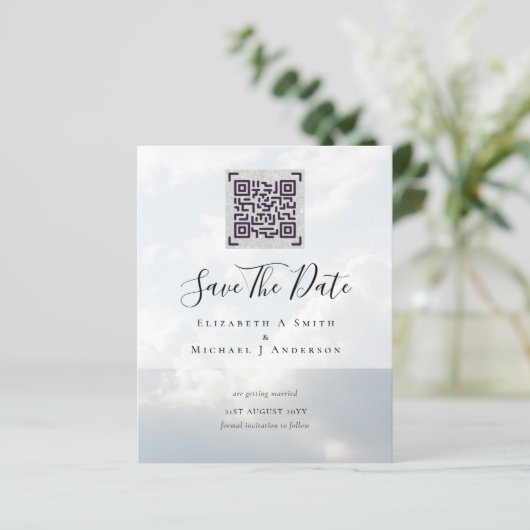 BEGROTING Moderne FOTO BESPAAR DATUM QR CODE RSVP (Staand voorkant)