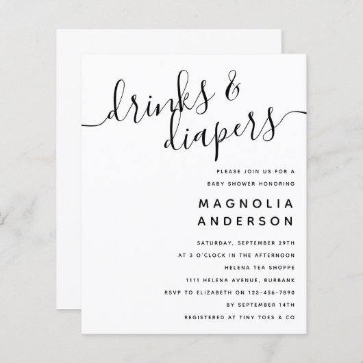 Begroting Moderne uitnodiging tot Baby shower (Voorkant / Achterkant)