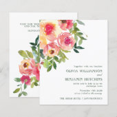 Begroting Moderne Waterverf Rode Roze Floral Weddi (Voorkant / Achterkant)