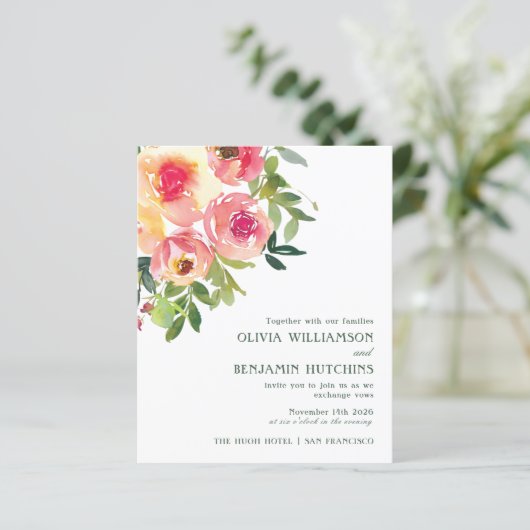 Begroting Moderne Waterverf Rode Roze Floral Weddi (Staand voorkant)