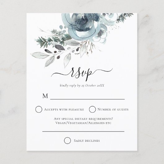 Begroting Moderne winter Floral kerstbruiloft RSVP (Voorkant)