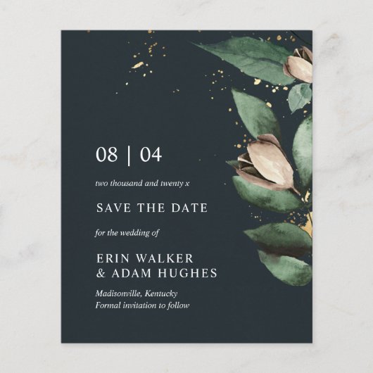 Begroting Moody Blue Gold Botanical Save the Date (Voorkant)