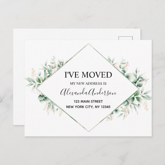 Begroting Moving Announge Eucalyptus Greenery Briefkaart (Voorkant / Achterkant)