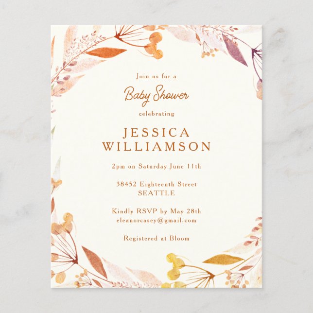 Begroting najaar Baby shower Floral Boho (Voorkant)