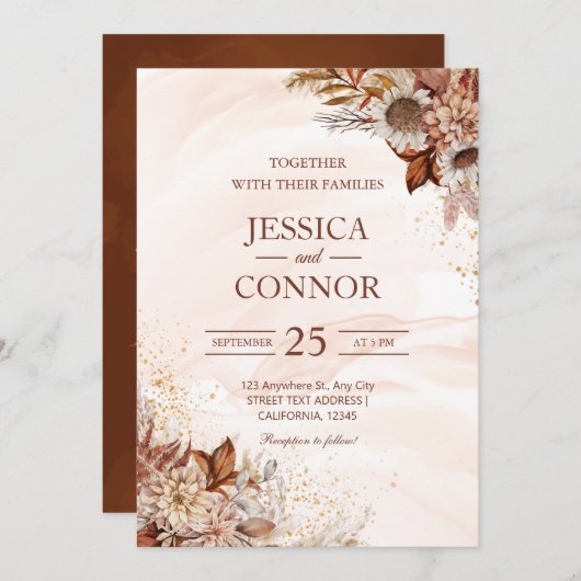 Begroting najaar Waterverf Floral Wedding Kaart (Voorkant / Achterkant)