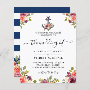 Begroting Nautical Anchor Floral Wedding Invitatio