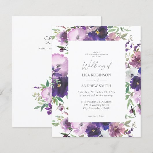 Begroting Paars - Lavender & Violet Floral 2 Wedde (Voorkant / Achterkant)