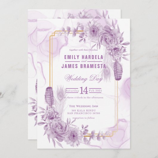 Begroting Paars Waterverf Elegant Floral Kaart (Voorkant / Achterkant)