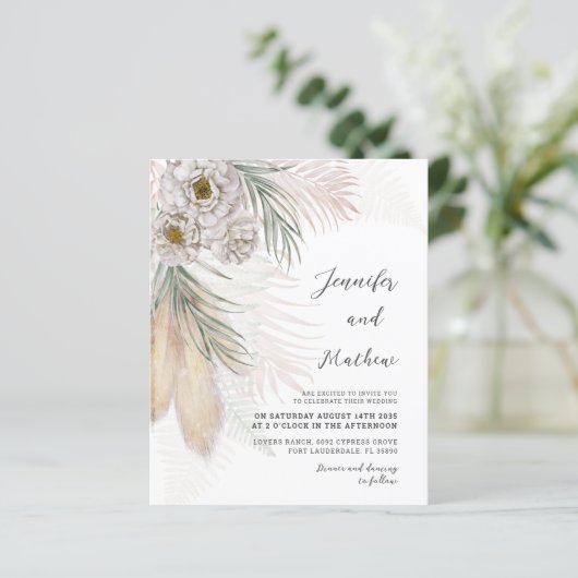 Begroting Pampas Grass & Floral Wedding Invitation (Staand voorkant)