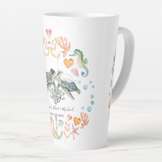 BEGROTING Passen getrouwd Huwelijkscadeaus Aangepa Latte Mok (Rechterhoek)