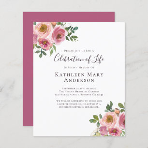 Begroting Pink Floral Celebration of Life Invitati