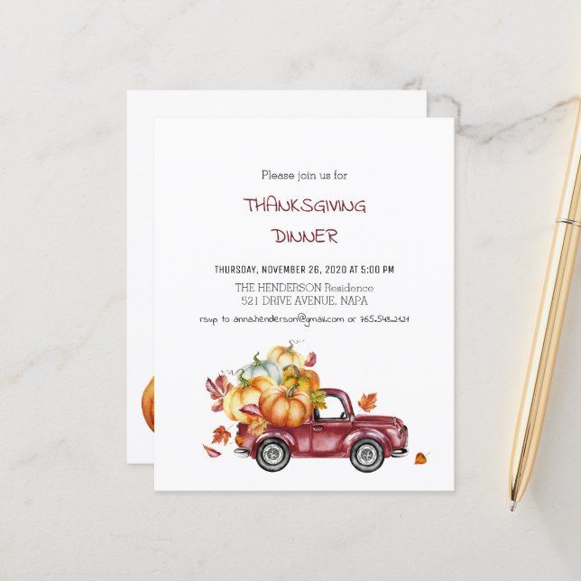 Begroting/pompoen/Thanksgiving-binnenuitnodiging. (Voorkant / Achterkant in situ)