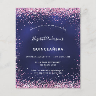 Begroting Quinceanera - blauw roze uitnodiging