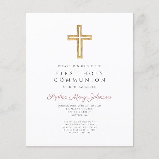 Begroting Religieuze kruisroze Girl Eerste Communi (Voorkant)