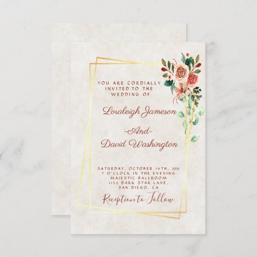 Begroting  roos en goudbruiloft kaart (Voorkant / Achterkant)