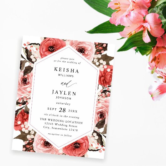 Begroting Roze en Rode Roze Floral Wedding 2 Flyer