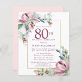 Begroting Roze Floral 80th Birthday Invitation (Voorkant / Achterkant)