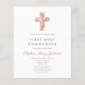 Begroting roze Floral Cross Religious First Commun (Voorkant)
