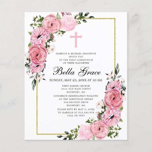 Begroting Roze Floral Eerste uitnodiging van de Ge (Voorkant)