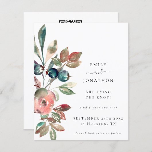 Begroting roze Florals QR-code Weddenschap sparen (Voorkant / Achterkant)