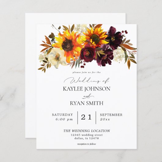 Begroting Rustic Sunflower & Burgundy Floral Weddi (Voorkant / Achterkant)