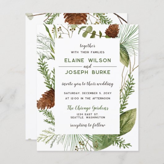 Begroting Rustic Winter Pine cone Wedding Invitati (Voorkant / Achterkant)