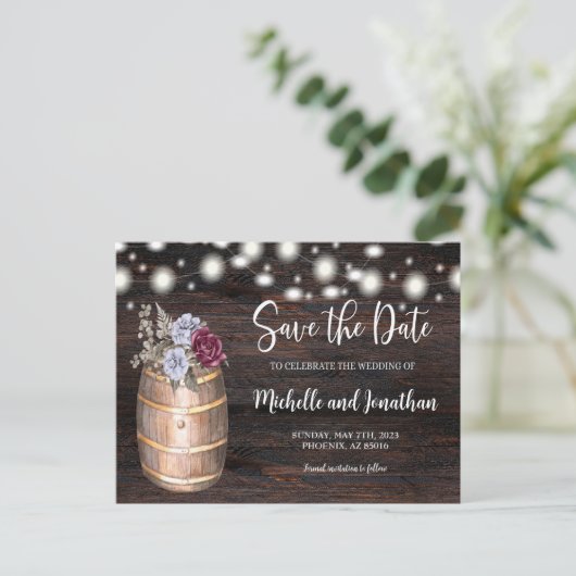 Begroting Rustige Barrel Floral bespaart datum, la Aankondigingskaart (Staand voorkant)